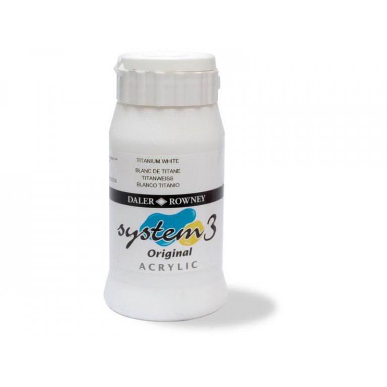 Daler Rowney System 3 – Vernice Acrilica Bianco Titanio, 500 Ml – Colore Corpo Opaco Per Artisti