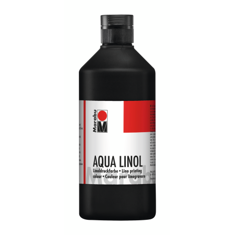 Marabu Linoldruckfarbe Aqua Kunststoffflasche 500 ml, schwarz