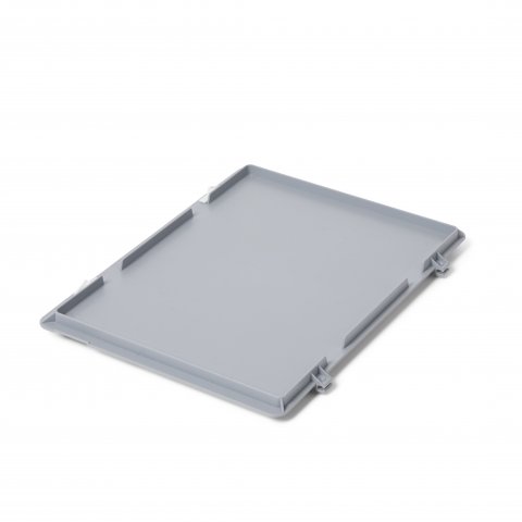 Lid for stackable boxes, grey, with hinges hinged lid with fastener for 300 x 400 mm