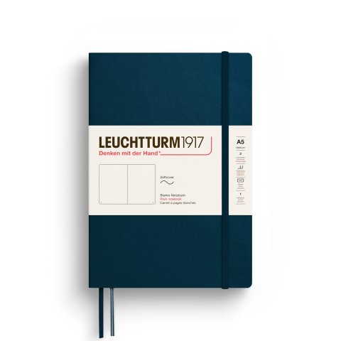 Leuchtturm notebook softcover Thinking ahead A5, Medium, blank, 123 pages, deep sea
