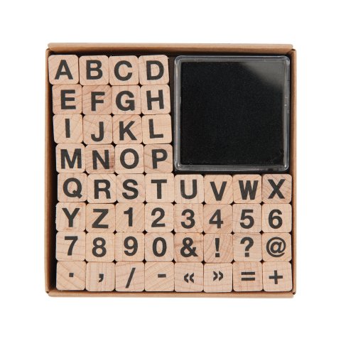paper poetry wood stamp set, flat 48 stamps, ABC and numbers