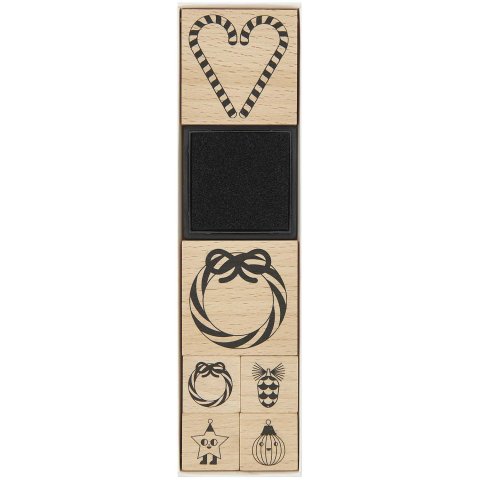 paper poetry wood stamp set, flat 6 stamps, incl. ink pad, Candy Cane Xmas