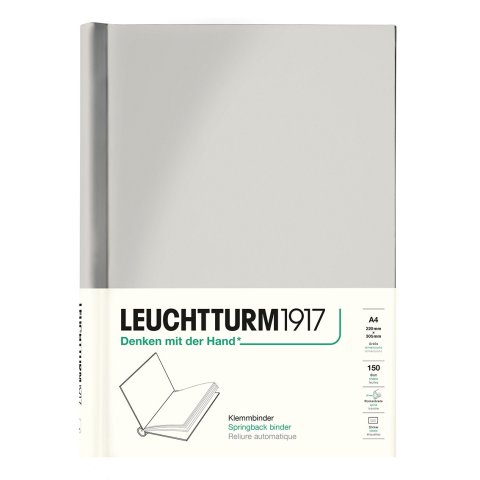 Leuchtturm Klemmbinder Notizbucheinband Hochformat 220 x 305 für DIN A4, maximal 150 Bl., light grey