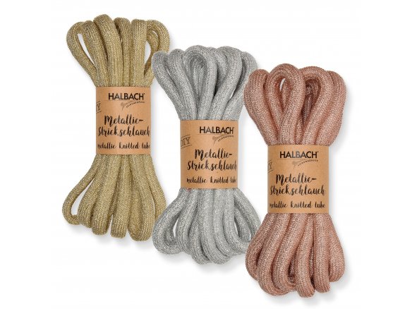 Decoration tube knitted from metallic yarn, filled