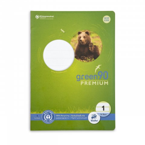 Staufen Schulheft Recycling green90 Premium DIN A4, 16 Blatt/32 Seiten, Lineatur 1 (liniert)