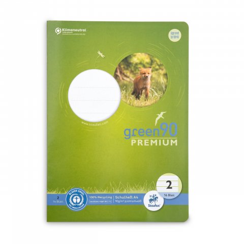 Staufen exercise book Recycling green90 Premium DIN A4, 16 sheets/32 pages, Lineatur 2 (lined)