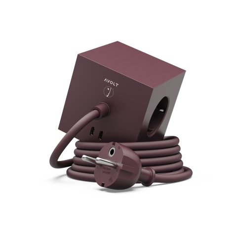 Avolt x Bauhaus Archive Square 1 USB-C e imán USB-C 5 V 30 W, 230 V, cable 1,8 m, rojo mora