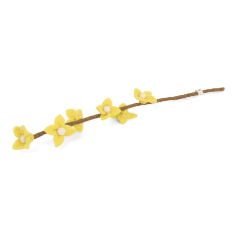 Gry &amp; Sif, fiori e rami in feltro Ramo di forsizia, l = 43 cm, fatto a mano, giallo