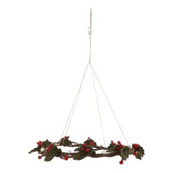 Gry & Sif, Filzblumen und -zweige, hängender Kranz Stechpalme, ø 45 cm, grün/rot