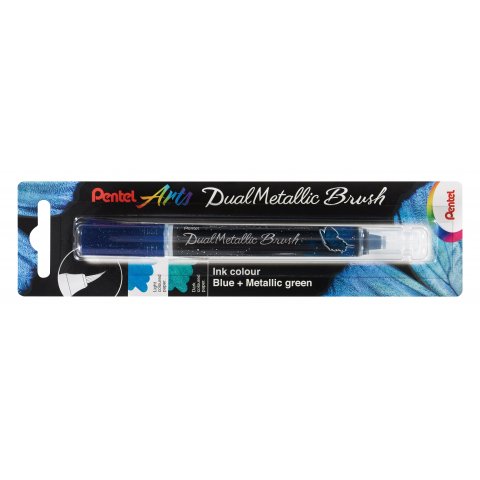 Pentel Brush Pen Dual Metallic Brush azul y verde metálico