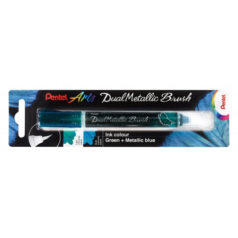 Pentel Brush Pen Dual Metallic Brush verde y azul metálico