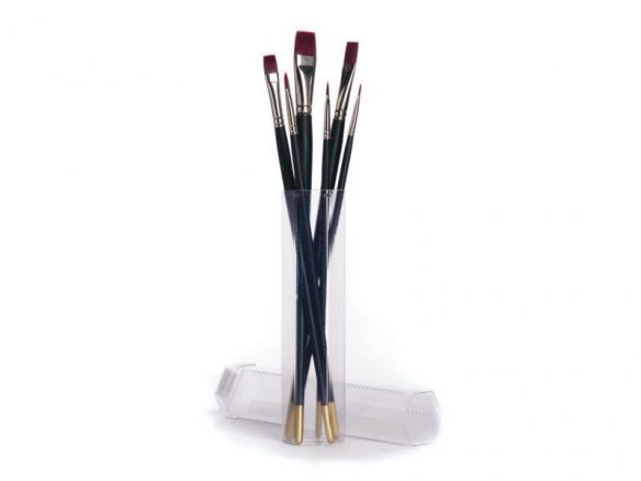 6-er Set Acrylpinsel, Synthetik, m. Transportrolle