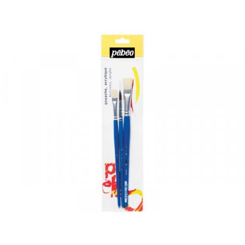 Pebeo child´s paintbrush set, short handle 1 round pony hair brsh. (12) + 2 flat bristle brsh