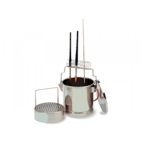 Brush cleaner, large, chrome plated with coil, removable strainer and lid