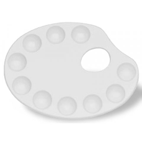 Tavolozza di plastica con buco per il pollice ovale, 225 x 167 mm, con 10 tazze