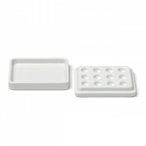 Porcelain palette, white square, with lid, 80 x 105 mm, 12 round bowls