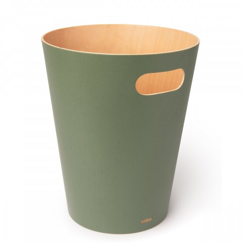 Cubo de basura Umbra Woodrow Can Altura 28 cm, ø 23 cm, volumen 7,5l, madera, verde oliva