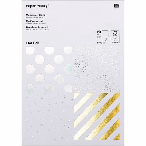Motivpapier Block, Hot Foil 210 x 295 mm, 20 Blatt, 270 g/m² Streifen