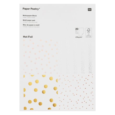 Motivpapier Block, Hot Foil 210 x 295 mm, 20 Blatt, 270 g/m², Punkte
