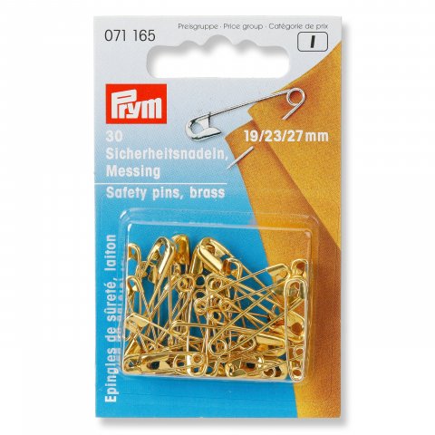 Prym safety pins, brass gold glossy, 19/23/27 mm, sorted, 30 pcs (071165)