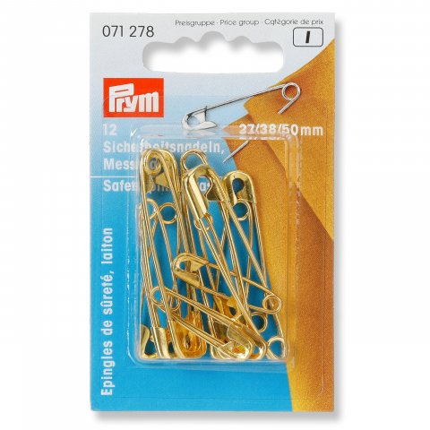 Prym safety pins, brass gold glossy, 27/38/50 mm sorted, 12 pcs (071278)