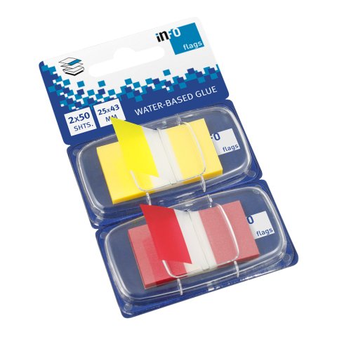 Index-Haftstreifen info, PET Flags im Spender 25 x 43 mm, gelb und rot