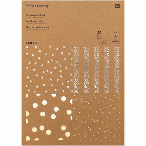 Motif paper block, hot foil, kraft paper 210 x 295 mm, 20 sheets, 270 g/m², dots