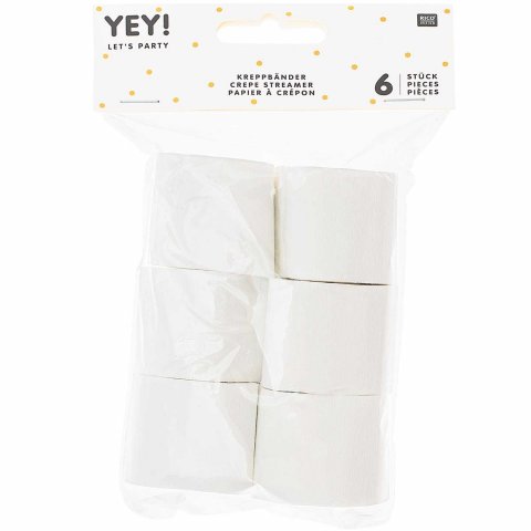 Rollos de papel crepé b = 3,5 cm, l = 10 m, 6 Stück, weiß