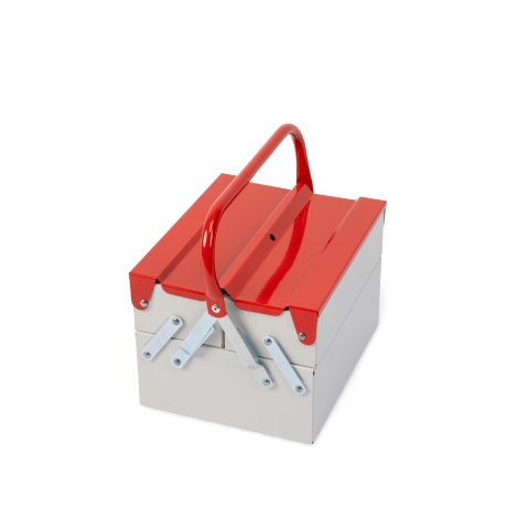 Werkzeugkiste Plus, Stahlblech pulverbeschichtet 260 x 220 x 200, RAL 7035 lichtgrau 3000 feuerrot