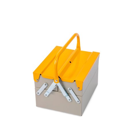 Werkzeugkiste Plus, Stahlblech pulverbeschichtet 260 x 220 x 200, RAL 7030 steingrau 1007 narz.gelb