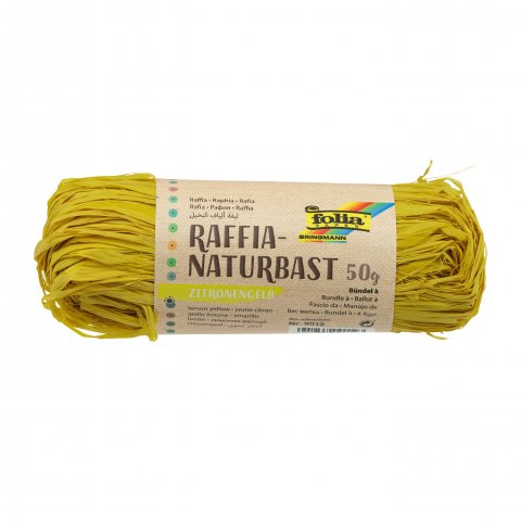 Natural raffia, coloured bundle, app. 50 g, lemon yellow