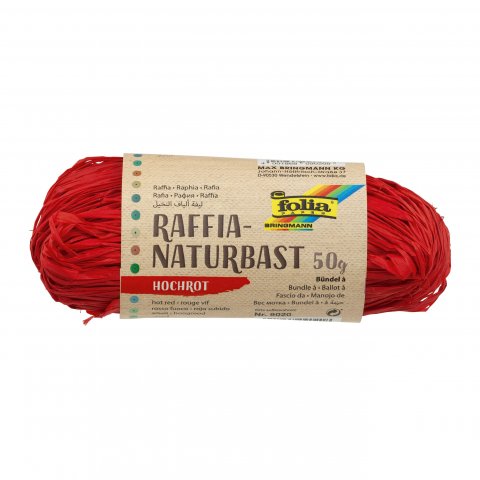 Natural raffia, coloured bundle, app. 50 g, bright red