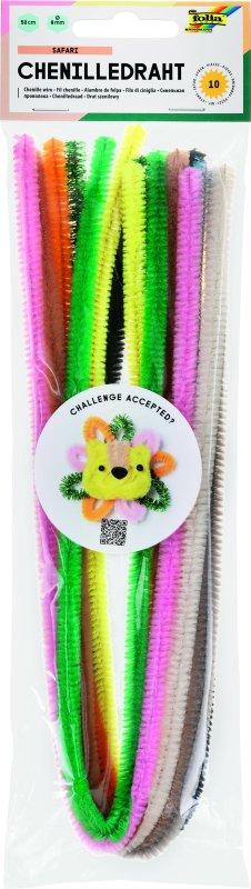 folia 77851 - Filo di ciniglia, 10 pezzi, colore verde chiaro, diametro 8 mm e 50 cm di lunghezza, ideale per bambini per il fai da te e la creazione di animali, figure e altre forme