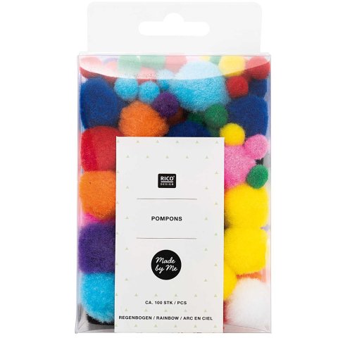 Pompons mixed sizes, approx. 100 pieces, rainbow set
