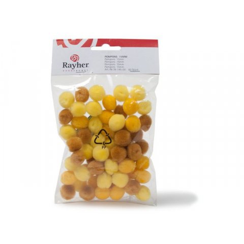 Pompons ø 15 mm, 60 pieces, yellow assorted