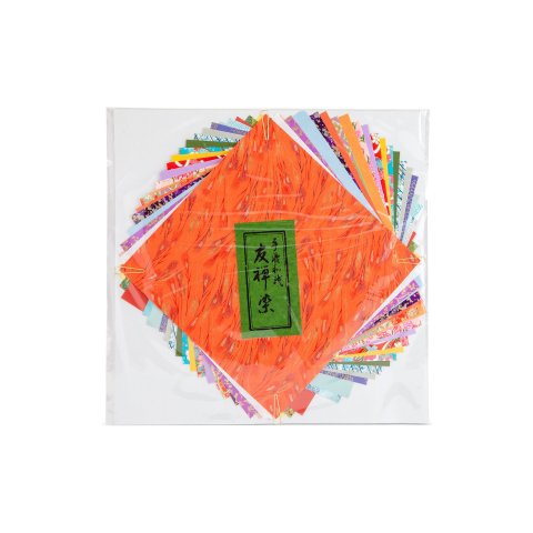 Japanisches Origamipapier, handbedruckt 200 x 200, 12 gemustert, 12 einfarbig, 24 Blatt