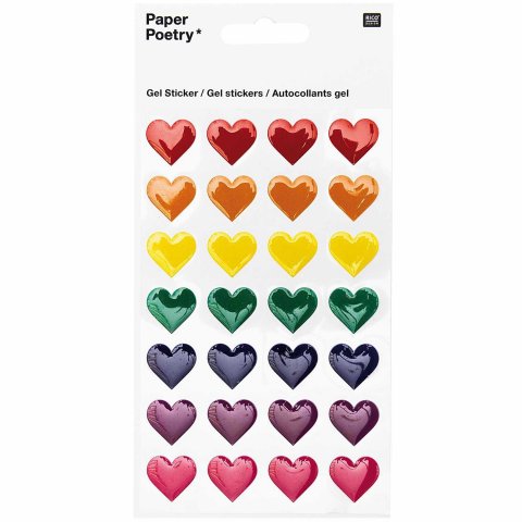Paper Poetry sticker 3D 95 x 190 mm, cuori colorati