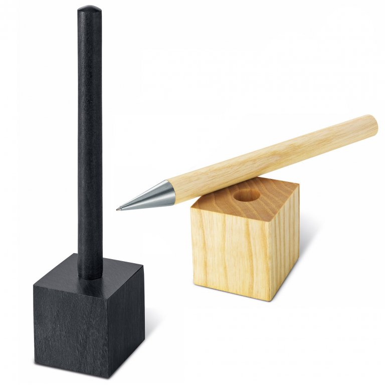 e+m Holzkugelschreiber mit Ständer Stand-Up