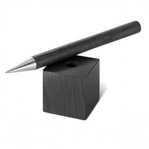 e+m Holzkugelschreiber mit Ständer Stand-Up schwarz FSC