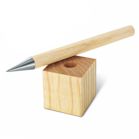 e+m bolígrafo de madera con soporte de pie Ceniza marrón FSC