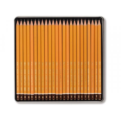 Koh-i-Noor Hardtmuth 1500 pencil, set A/G/T set 1504, 24 pens in metal case, 8B - 10H