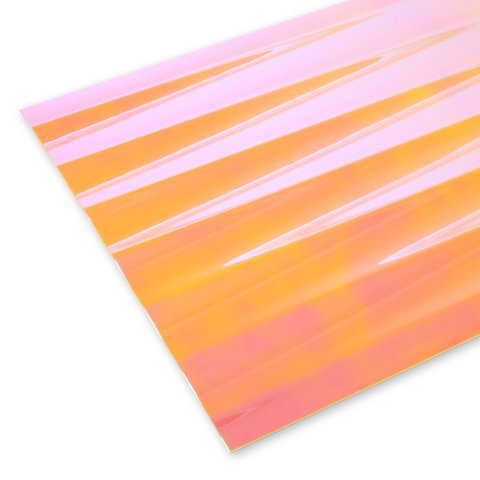 Espejo de poliestireno, de color, con ondulaciones regulares rosa/amarillo iridiscente, 3,5 x 305 x 850 mm, s = 2 mm