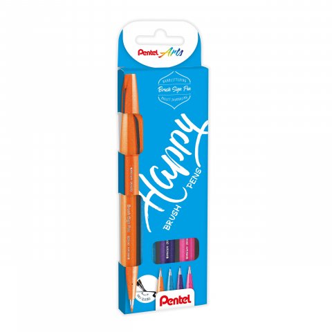 Pentel Sign Pen Brush, 4er-Set Happy Set, orange, pink, hellblau, violett