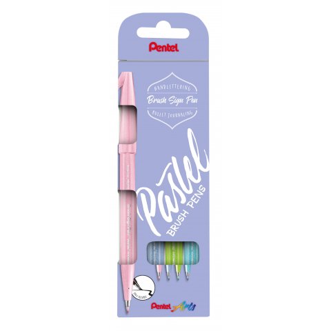 Pentel Sign Pen Brush, set de 4 Conjunto de bayas, azul noche, rosa púrpura, violeta, turquesa