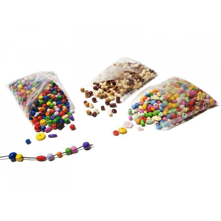 Wooden beads, mixed shapes and colours