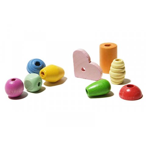 Wooden beads, mixed shapes and colours ø 6.0-25.0 x 2.0-6.0 500g, pastel colours matte