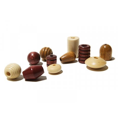 Wooden beads, mixed shapes and colours ø 6.0-25.0 x 2.0-6.0 500g, brown tones glossy