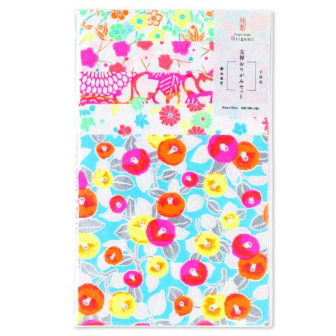 Shogado Origami Paper Set 15 x 15 cm, 10 sheets, neon flowers and leaves