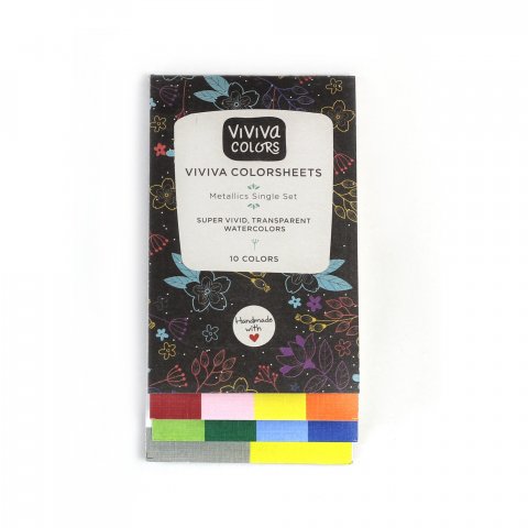Viviva Watercolor Colorsheets, Set 10 colors in mini book, metallic