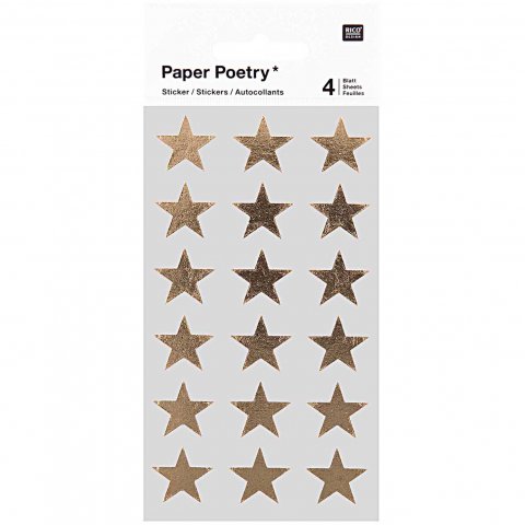 Pegatina Papel Poesía Estrellas de cinco puntas, 18 mm, dorado (61), 72 piezas